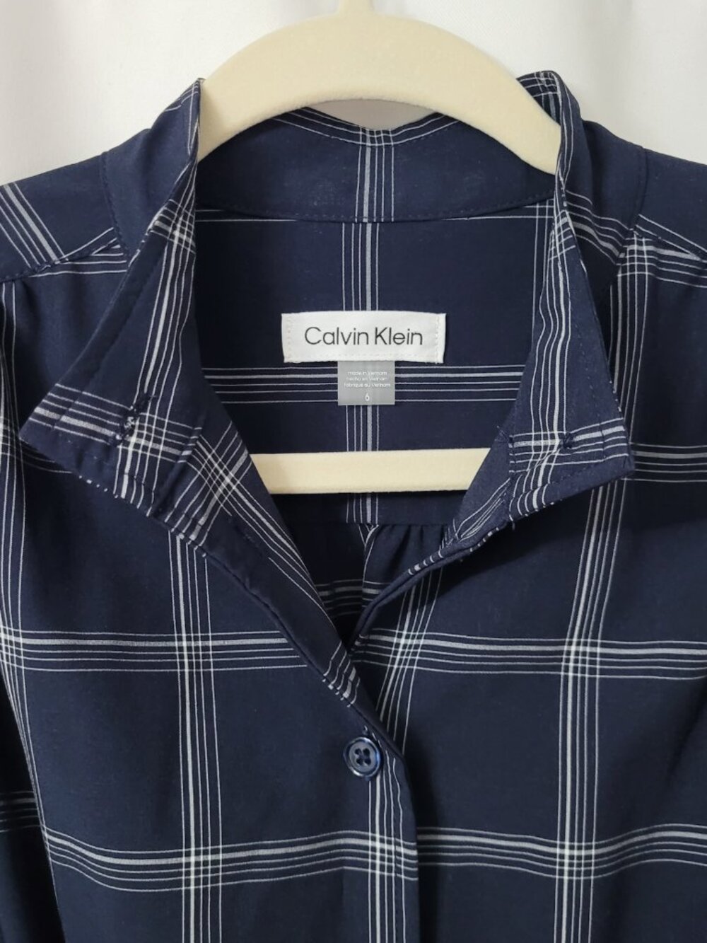 NWT Calvin Klein Navy Windowpane Plaid Belted Midi Shirt Dress - Picture 3 of 13